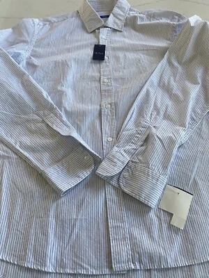 NWT $255 Altea Mens Button Front Woven Shirt White with Blue Stripe  Size XL - Image 1 of 4