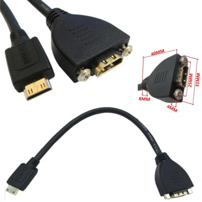 Mini HDMI Male To Female Plug Cable Cord 1080P Video Adapter Panel Mount Screw - Image 1 of 3