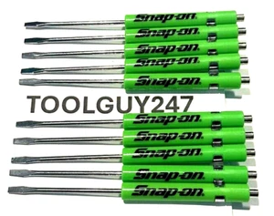 SNAP ON TOOLS 10 TEN Snap On Pocket Screwdrivers Flat Tip GREEN  MAGNETIC END - Picture 1 of 11