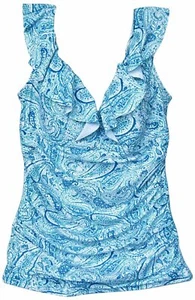 Nuevo Traje de baño Tankini Carole Hochman para mujer con volantes verde azulado cachemira 10 12 14 - Imagen 1 de 2
