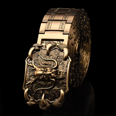 Uomo Acciaio Inox Girovita Cintura Metallo Punk Gotico da Trekking Dragon Fibbia - Immagine 1 di 4