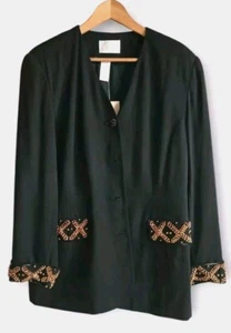 Apart Blazer Women's 12 Black Gold Beaded Pockets Sleeves  NWT  - Picture 1 of 9