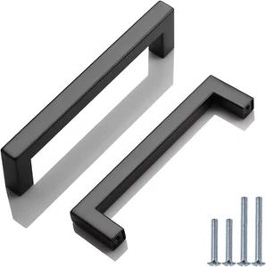 Manijas de puerta de cajón de cocina 128 mm orificio central plano mate negro puerta 2, 5, 10 piezas - Imagen 1 de 7