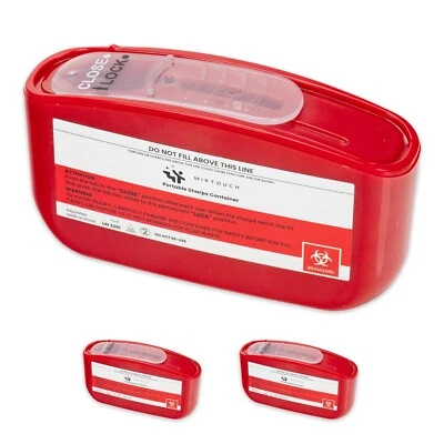 Recipiente afiado de viagem de bolso para agulhas de caneta, lancetas e tiras de teste - Pacote com 3 - Imagem 1 de 4