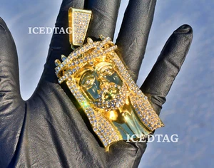 COLGANTE CABEZA DE JESÚS SIMULADO CRUZ JESÚS JUMBO ORO HELADO BLING-ED OUT HIP HOP - Imagen 1 de 3