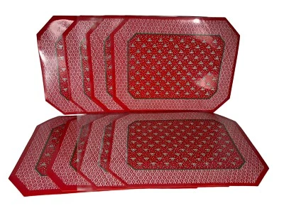 8 Vintage Waterproof Foam Backed Christmas Red / Green Placemats Vinyl Holiday - Imagem 1 de 4