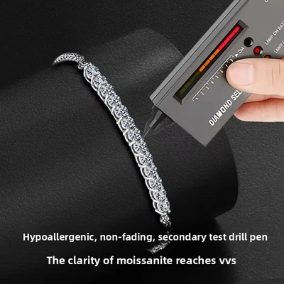 Full 3mm Round Cut Moissanite Half Tennis Bracelet 925 Sterling Silver Chain GRA - Image 1 of 4