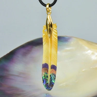 Carved Shell Parrot Feather Pendant | Gold Vermeil over Sterling Silver 3.21g - Image 1 of 4