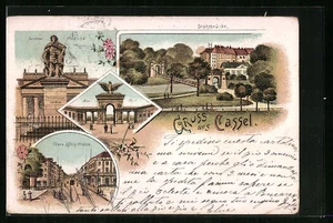 Lithographie Cassel, Drahtbrücke, Obere Königstrasse, Aue-Thor 1902  - Picture 1 of 2