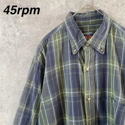 45Rpm 海军蓝绿色格子长袖衬衫 3 码 L 码男式 — 第 1/4 张图片