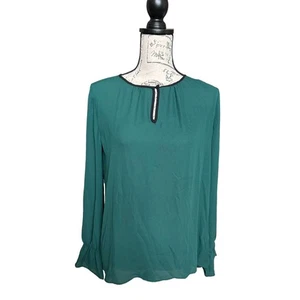 Neu Primark Langarm Chiffon Bluse grün mit schwarzem Rand Schlüsselloch US 6 neu mit Etikett - Bild 1 von 8