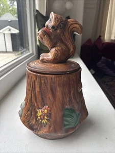 Vintage California Originals 2620 Pottery Squirrel On Tree Stump Cookie Jar 15” - Picture 1 of 10