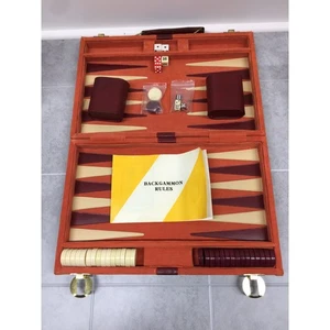 Vintage Backgammon Set Orange Corduroy Case and instructions - Picture 1 of 5