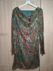 Cutie London Sequin Cowl Neck Mini Dress in Green - Picture 1 of 9