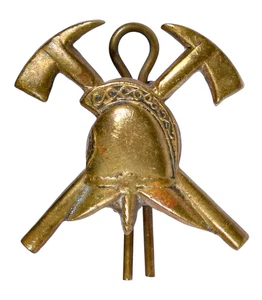 Antique Vintage Old Fire Brigade Firemans Brass Metal Uniform Cap Collar Badge - Picture 1 of 2