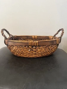 Cesta de pan ovalada de mimbre rústica de colección para servir asas de campo francesas - Imagen 1 de 16