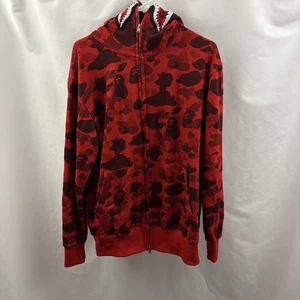 Sudadera con Capucha A Bathing Ape (BAPE) Tiburón Cremallera Frontal Manga Larga Algodón Rojo Para Hombre Mediana - Imagen 1 de 21