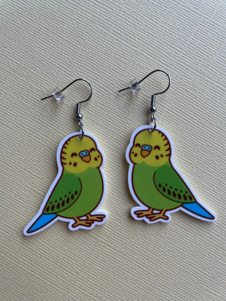 Budgerigar Resin Dangle Earrings - Budgie Bird Lover - Surgical Steel Hooks - image 1 of 1