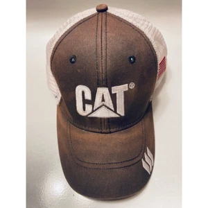 Cat Caterpillar Mens Mpc Trucker Hat Brown White Snapback Embroidered One Size - Picture 1 of 9