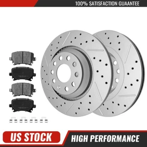 Rear Drilled Disc Brake Rotors+Ceramic Pads For VW GTI Golf R Passat CC R32 - Picture 1 of 8