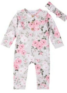 NEW Calvin Klein Girl's Infant Floral Ruffle Outfit & Headband Set * Size 24M  - Picture 1 of 5