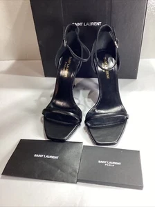 NIB Saint Laurent Opyum Black Silver Sandals 85 with YSL Heel Size 37.5 - Picture 1 of 13