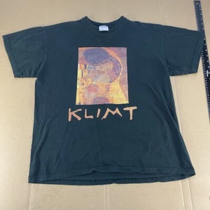 Vintage Gustav Klimt The Kiss Portrait Art T-Shirt Size L Supreme Black Y2K - Picture 1 of 8