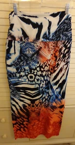 VENUS💗Abstract Watercolor Print Wide Gathered Waist Band Maxi Slit Skirt*Sz M - Picture 1 of 9