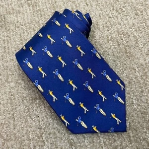 Lauren Ralph Lauren blaue Seidenkrawatte Golfdruck adrette altes Geld 3,75 Zoll - Bild 1 von 6