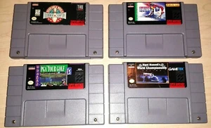 Super SNES Lot of 4 retro games Winter Olympic Indy car racing Bowling PGA Golf - Picture 1 of 3