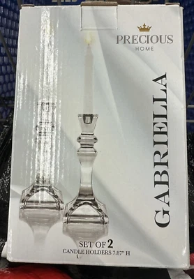CANDLE HOLDERS (2) PRECIOUS HOME GABRIELLA  - 7.87" TALL GLASS- NEW IN BOX - Image 1 of 4