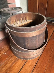 antique Firkin Sewing Barrel, basket, bucket￼ original Lap Wood - Picture 1 of 8