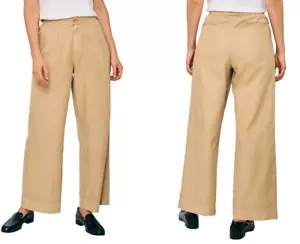 Faherty Marin High Waist Wide Leg Linen Canvas Pants Beige Safari NWT Sz 4 - Picture 1 of 5
