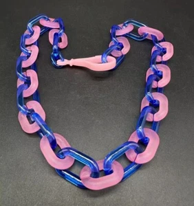 Pink And Blue Translucent Cable Link Frosted Acrylic Chain Link Necklace 20” - Picture 1 of 8