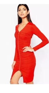 NEW Club L Red Ruched Front Evening Mini Dress w/ Gold Zipper. SEXY! US 4/UK 8 - Picture 1 of 7
