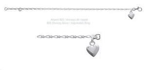 Bracelet Femme Enfant Breloque Coeur 14 ou 16 cm Argent Massif 925 Dolly-Bijoux - Picture 1 of 1