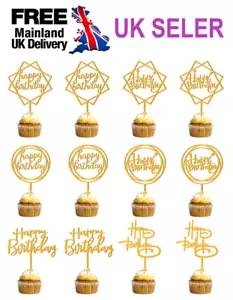 New Happy Birthday Cake Topper Love Acrylic Decoration Gold Silver Black Pink - Picture 1 of 86