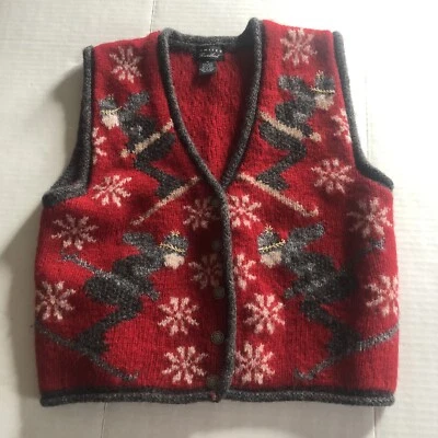 Chaleco Suéter Tejido a Mano Limitado Lana Shetland Esquí Nórdico Nieve Vacaciones Talla M A896 Foto 1 de 4