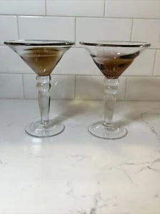 PIER 1 (2)Martini Glasses Amber Plum Ombre Clear Stem 7" H 4" W Margarita - Picture 1 of 11