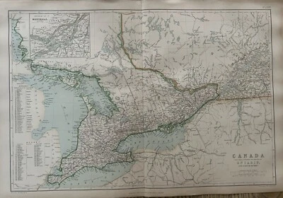 1872 Ontario & Part Of Quebec Canada Hand Coloured Antique Map By W.G. Blackie - Image 1 of 3