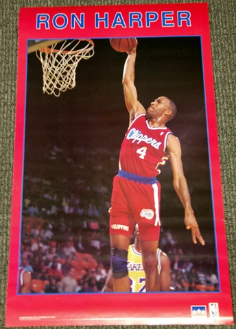 Rare Vintage RON HARPER 1991 Los Angeles Clippers Starline Solid-Border POSTER Cover
