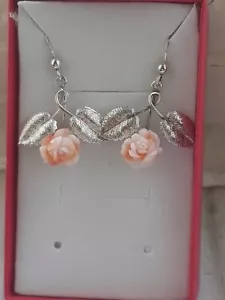 ORECCHINI ROSE DI CORALLO ROSA DEL GIAPPONE ARG.925 CORALLO DEPOCA O VINTAGE. - Foto 1 di 18