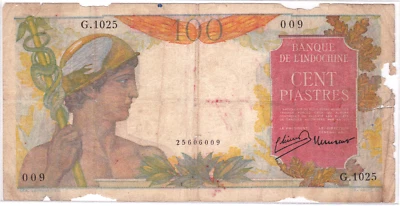 Mazuma *F2310 French Indo-China 1947 100 Piastres G1025 25606009 FINE Only - Image 1 of 2