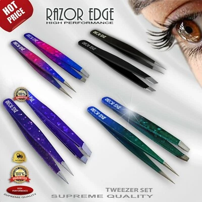 Razor Edge Tweezers Stainless Steel professional in multi colors 9.5cm SET