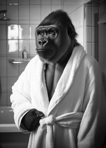 Gorilla trägt Bademantel - süßes lustiges Badezimmer - Poster - Bild 1 von 5
