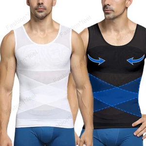 Men's Gynecomastia Compression Body Shaper Vest Tank Top Waist Trainer Shapewear - Picture 1 of 34