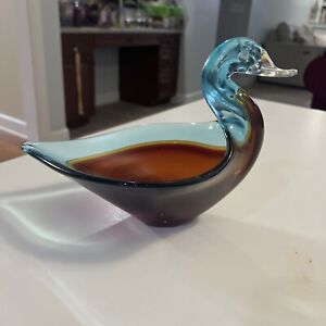 LARGE Vintage MID CENTURY MODERN MCM Venetian MURANO Art Glass DUCK BIRD TRAY