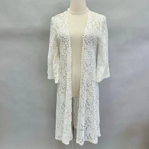Moto Boho elfenbein Spitze Midi vorne offen Kimono Cardigan Glockenärmel Gr. Medium  - Bild 1 von 13