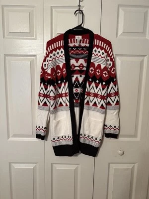 Suéter Cárdigan St Johns Bay Negro, Rojo y Blanco Fair Isle ~ Talla XS ~ ¡NUEVO! Foto 1 de 4