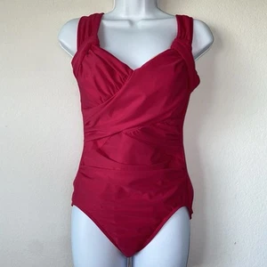 Lands End rosa Einteiler Badeanzug Größe 10 Crossover Herzausschnitt Strand Pool Kreuzfahrt - Bild 1 von 8